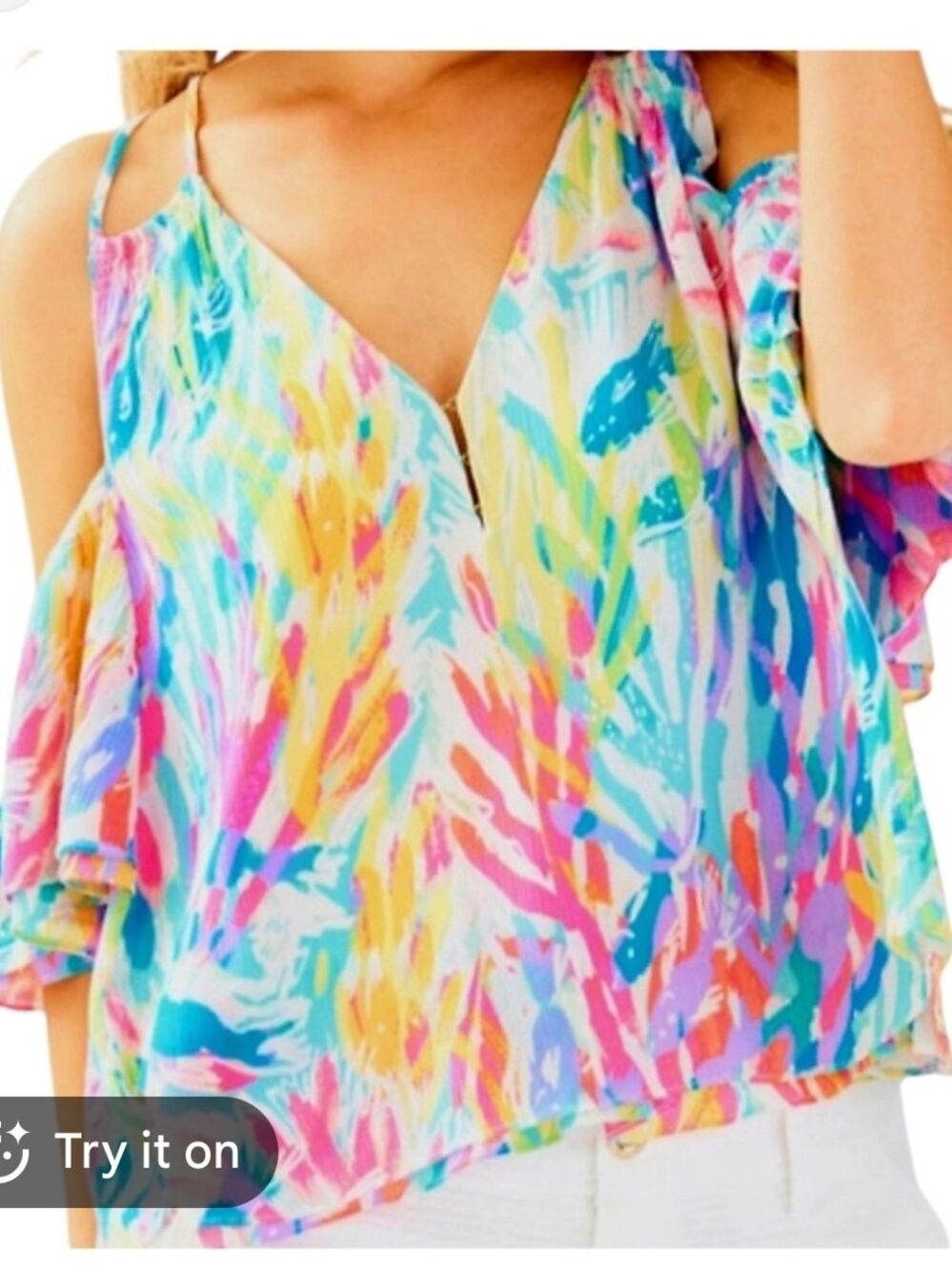 Lilly Pulitzer medium sparkling sands Colorful Cold-Shoulder V-Neck Women's Top